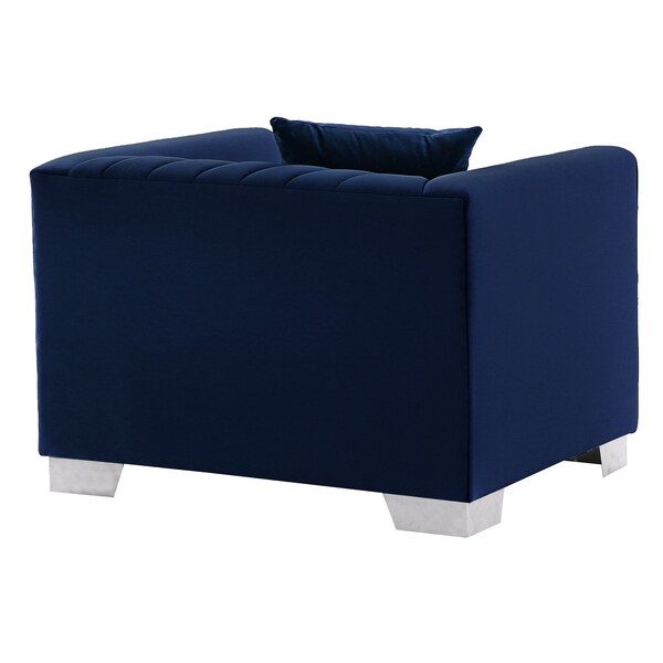 Armen Living Cambridge Contemporary Chair in Brushed Stainless Steel and Blue Velvet - LCCM1BLUE