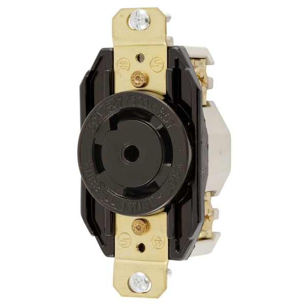 Hubbell Wiring Device-Kellems Locking Devices, Twist-Lock®, Industrial, Flush Receptacle, 30A 3-Phase Wye 347/600V AC, 4-Pole 5-Wire Grounding, L23-30R, Screw Terminal, Black - HBL2830