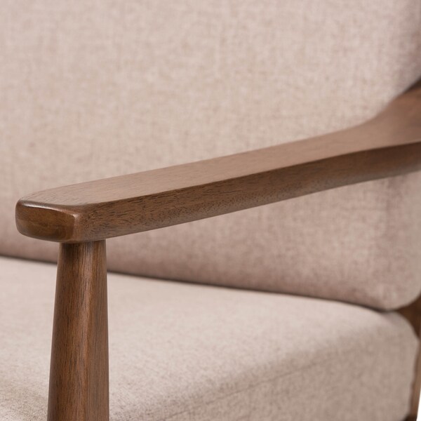 Baxton Studio Venza Walnut Wood Light Brown Upholstered 3-Seater Sofa - 140-7557