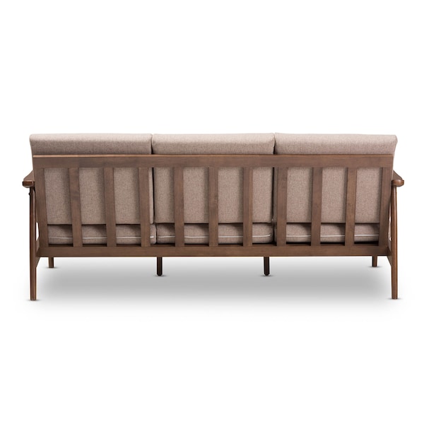 Baxton Studio Venza Walnut Wood Light Brown Upholstered 3-Seater Sofa - 140-7557