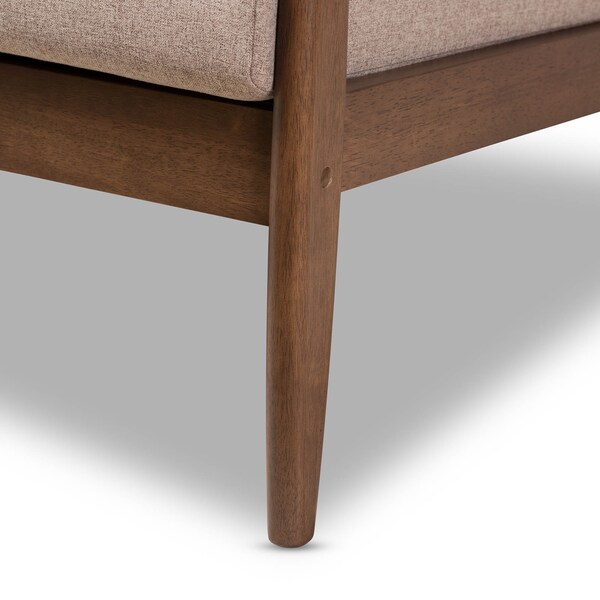 Baxton Studio Venza Walnut Wood Light Brown Upholstered 3-Seater Sofa - 140-7557