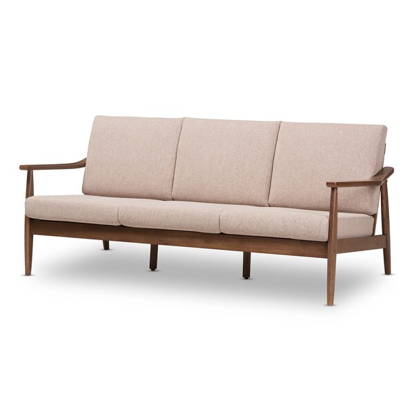 Baxton Studio Venza Walnut Wood Light Brown Upholstered 3-Seater Sofa - 140-7557