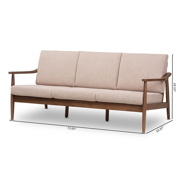 Baxton Studio Venza Walnut Wood Light Brown Upholstered 3-Seater Sofa - 140-7557