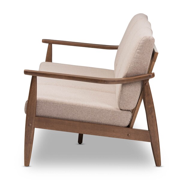 Baxton Studio Venza Walnut Wood Light Brown Upholstered 3-Seater Sofa - 140-7557