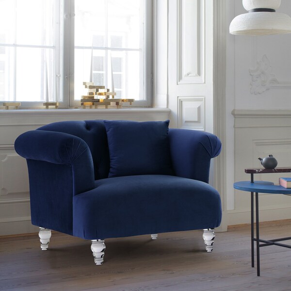Armen Living Elegance Contemporary Chair in Blue Velvet with Acrylic Legs - LCEG1BLUE