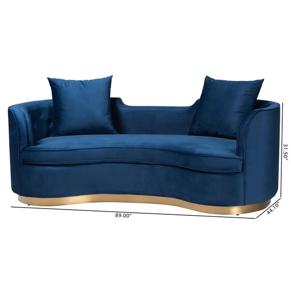 Baxton Studio Deserae Glam and Luxe Navy Blue Velvet and Brushed Gold Metal Sofa - 244-13618-ZORO