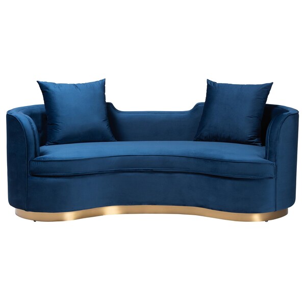 Baxton Studio Deserae Glam and Luxe Navy Blue Velvet and Brushed Gold Metal Sofa - 244-13618-ZORO