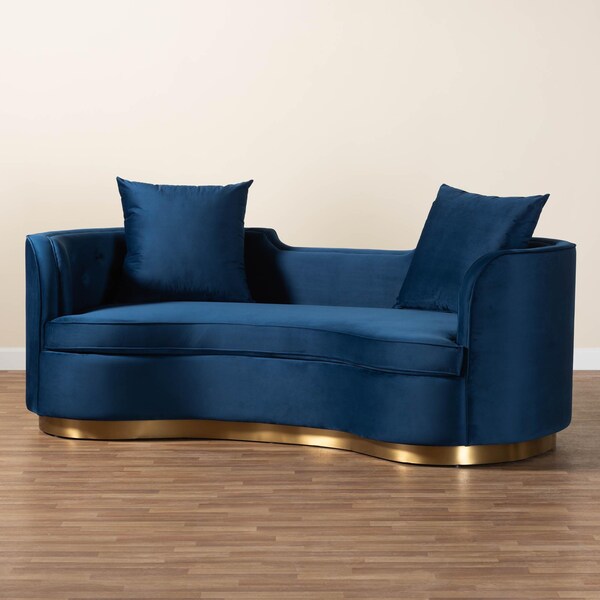 Baxton Studio Deserae Glam and Luxe Navy Blue Velvet and Brushed Gold Metal Sofa - 244-13618-ZORO