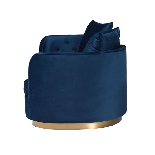 Baxton Studio Deserae Glam and Luxe Navy Blue Velvet and Brushed Gold Metal Sofa - 244-13618-ZORO