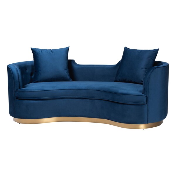 Baxton Studio Deserae Glam and Luxe Navy Blue Velvet and Brushed Gold Metal Sofa - 244-13618-ZORO