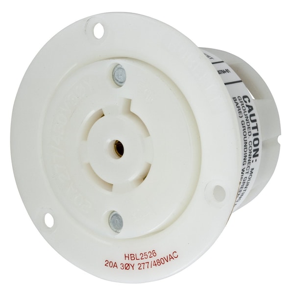 Hubbell Wiring Device-Kellems Locking Devices, Twist-Lock®, Industrial, Flanged Receptacle, 20A Phase Wye 277/480V AC, 4-Pole 5-Wire Grounding, L22-20R, Screw Terminal, White - HBL2526