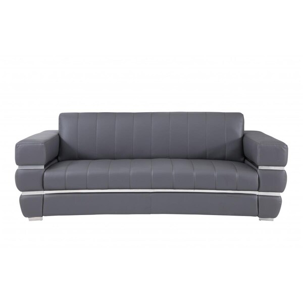 Homeroots 89 in. Chrome Accents Genuine Leather Standard Sofa, Dark Gray - 476521