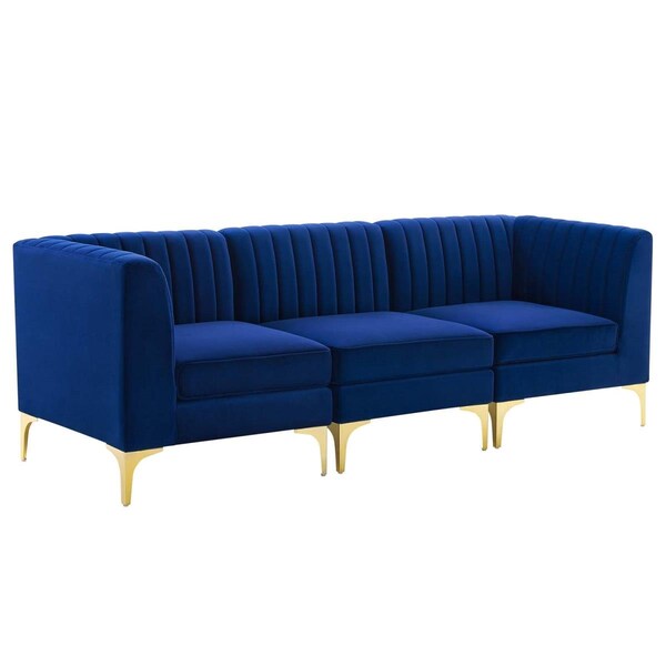 Modway Furniture Triumph Channel Tufted Performance Velvet 3 Seater Sofa, Navy - EEI-4347-NAV