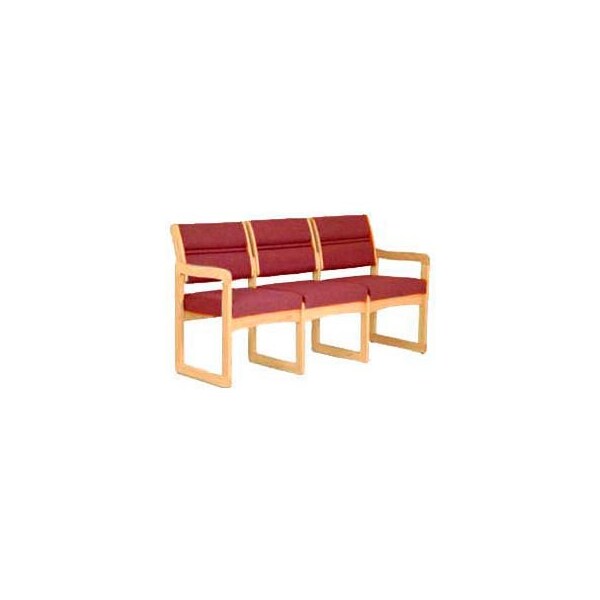 Wooden Mallet 3 Seater Reception Sofa With 2 End Arms Light Oak Burgundy - DW2-3LOCB