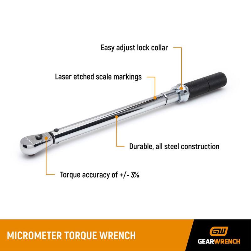 GEARWRENCH 3/8 in. Drive 10 ft./lbs. to 100 Micrometer Torque Wrench - 85062