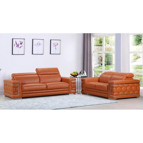 Homeroots 71 x 41 x 29 in. Modern Camel Leather Sofa & Loveseat - 343841
