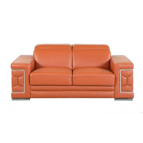Homeroots 71 x 41 x 29 in. Modern Camel Leather Sofa & Loveseat - 343841