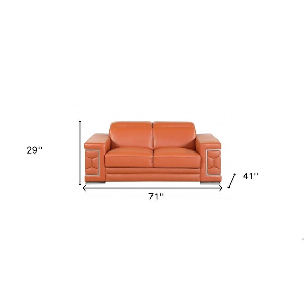 Homeroots 71 x 41 x 29 in. Modern Camel Leather Sofa & Loveseat - 343841