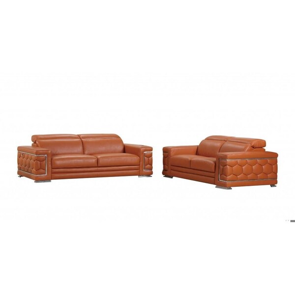 Homeroots 71 x 41 x 29 in. Modern Camel Leather Sofa & Loveseat - 343841