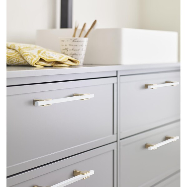 Amerock Urbanite 6-5/16 in 160 mm Center-to-Center Brushed Gold/White Cabinet Pull - BP778160BGLWHT