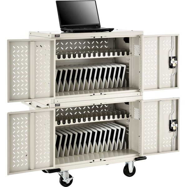 Global Industrial 32-Device Charging Cart for Chromebooks and Tablets, Putty, Unassembled - 670052PY
