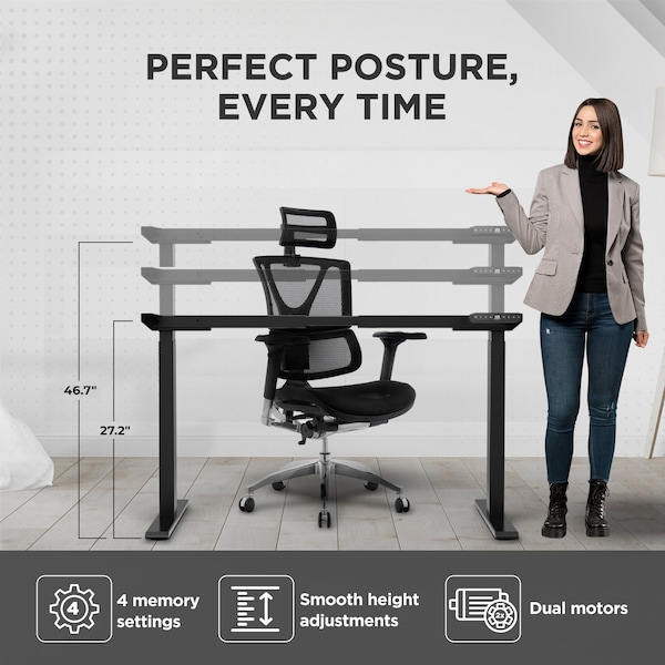 Uncaged Ergonomics Rise Up Dual Motor Electric Standing Desk Frame Legs 27.2-45.3" Black - RU2B