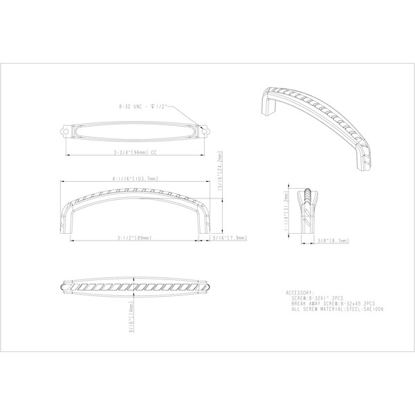 Elements By Hardware Resources 96 mm Center-to-Center Satin Nickel Rope Detailed Cypress Cabinet Pull - Z118-96SN