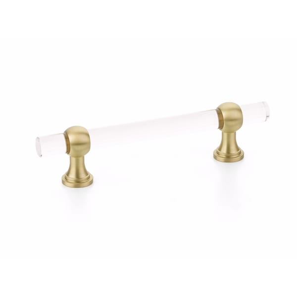 Schaub 4in Center to Center Lumiere Transitional Cabinet Pull Satin Brass Finish - 414-SB
