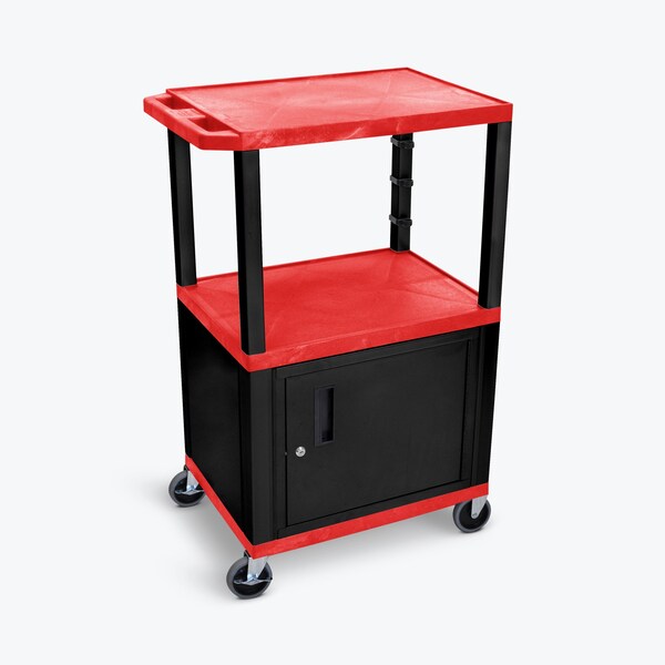 Luxor 42"H 3-Shelf Utility Cart - Cabinet Red / Black Legs - WT42RC2E-B