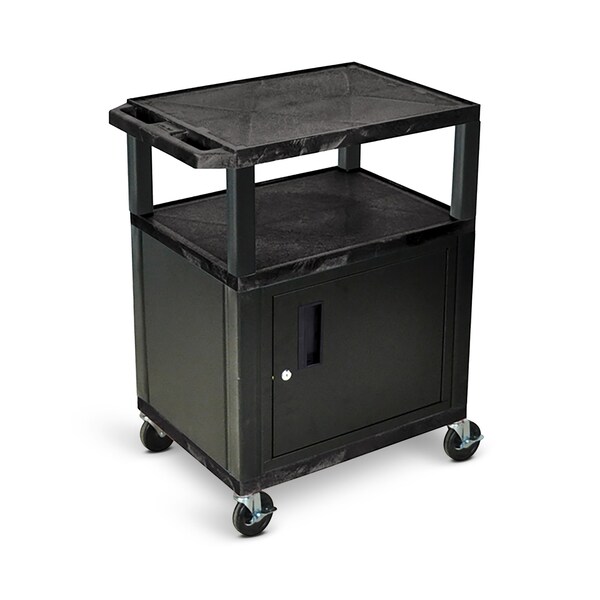 Luxor AV Cart - 34"H - Three Shelves with Cabinet - Black Legs - WT34C2