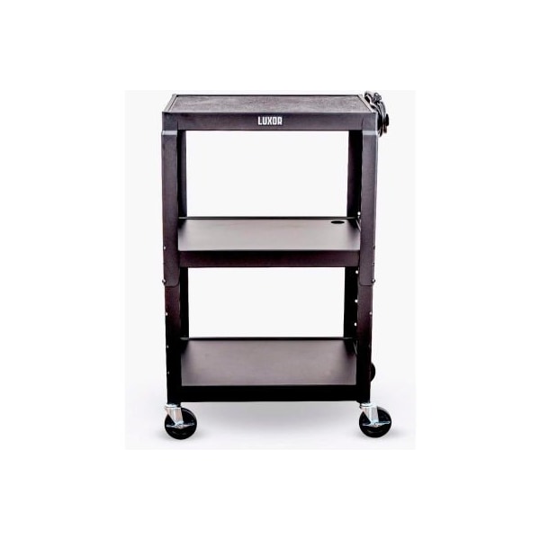 Luxor Luxor Adjustable-Height Steel AV Cart, Black, 24"L x 18" W x 24" to 42"H , 300 LBS Capacity - AVJ42