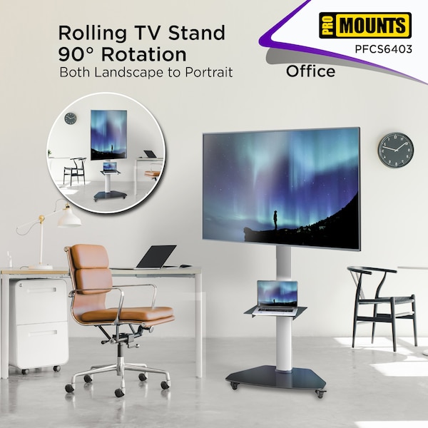 Promounts Mobile TV Cart with Landscape and Portrait Rotating Mount for TVs 32 in. - 84 in. Up to 88 lbs - PFCS6403