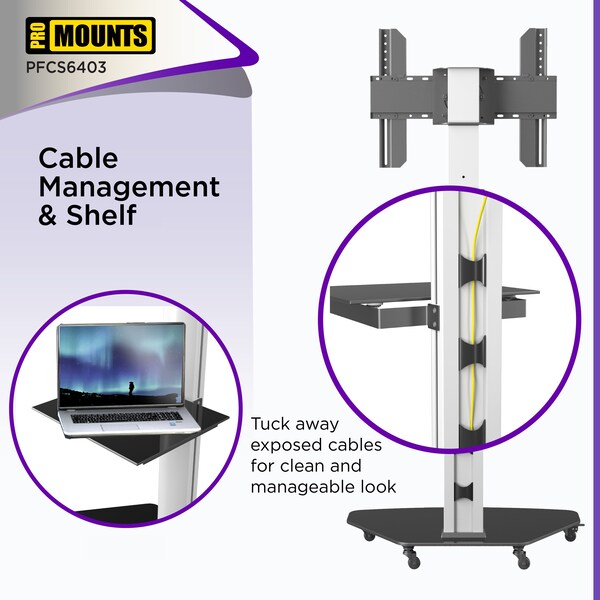 Promounts Mobile TV Cart with Landscape and Portrait Rotating Mount for TVs 32 in. - 84 in. Up to 88 lbs - PFCS6403