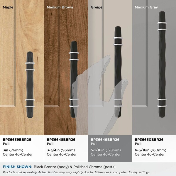 Amerock London 5-1/16 in 128 mm Center-to-Center Black Bronze/Polished Chrome Cabinet Pull - BP36649BBR26