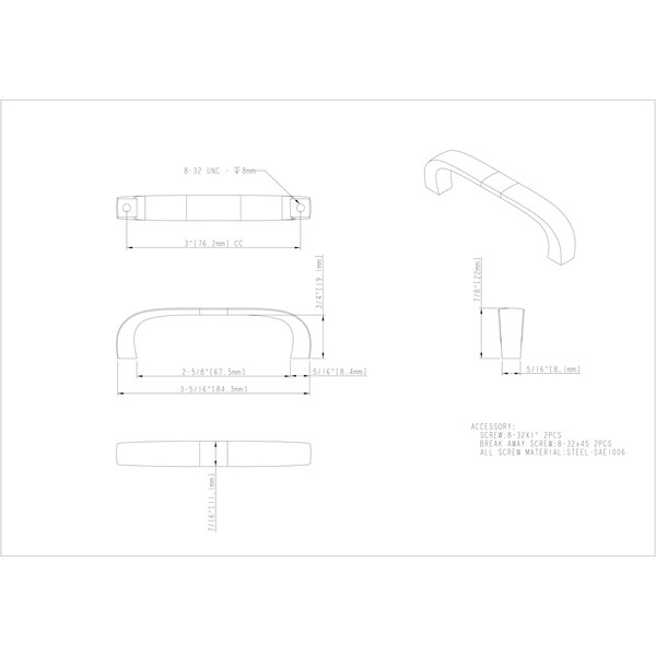 Elements By Hardware Resources 3" Center-to-Center Satin Nickel Square Slade Cabinet Pull - 984-3SN