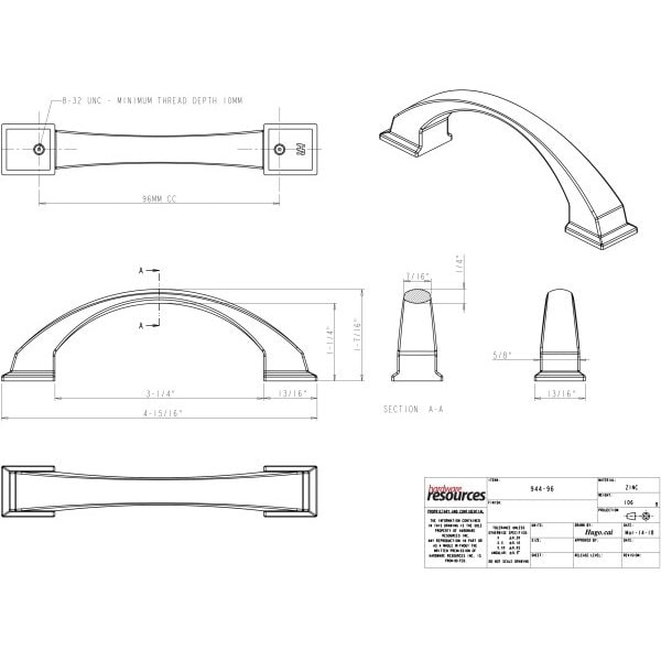 Jeffrey Alexander 96 mm Center-to-Center Satin Bronze Arched Roman Cabinet Pull - 944-96SBZ
