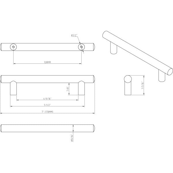 Jeffrey Alexander 128 mm Center-to-Center Matte Black Key West Cabinet Bar Pull - 178MB