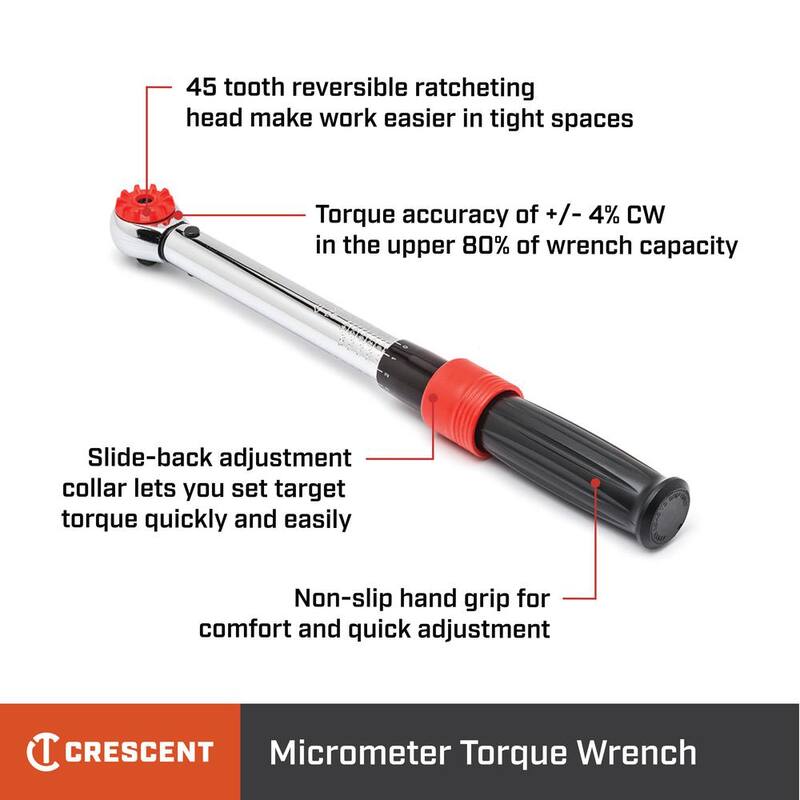 Crescent 1/2 in. 50 ft. lbs. - 250 ft. lbs. 70-340 Nm Micrometer Torque Wrench - CRTW12