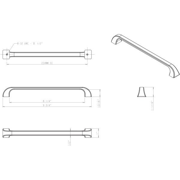 Jeffrey Alexander 224 mm Center-to-Center Polished Chrome Square Marlo Cabinet Pull - 972-224PC
