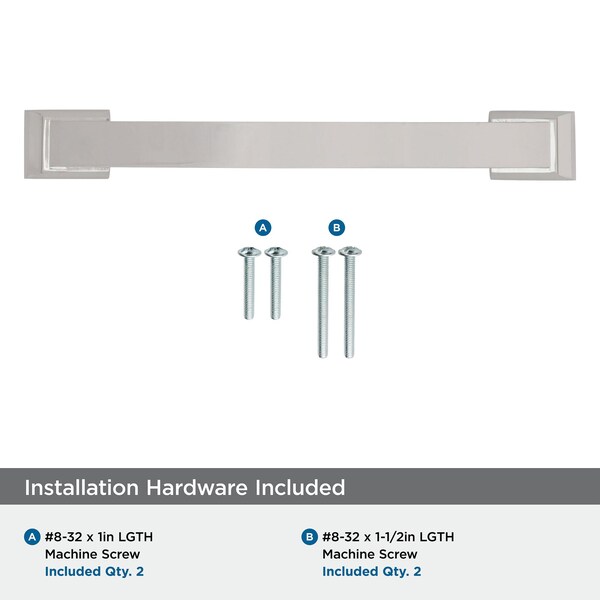 Amerock Candler 5-1/16 inch 128mm Center-to-Center Polished Nickel Cabinet Pull - 2000697