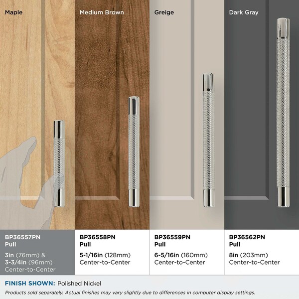 Amerock Bronx 3 in & 3-3/4 in 76mm & 96 mm Center-to-Center Polished Nickel Cabinet Pull - BP36557PN