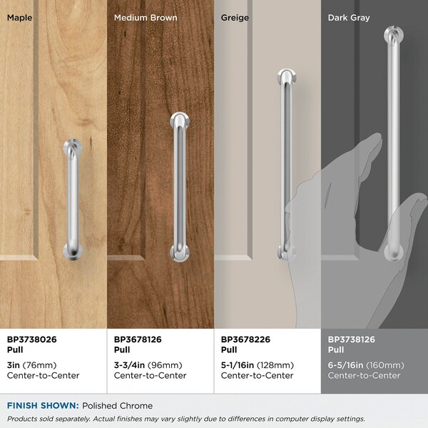 Amerock Factor 6-5/16 inch 160mm Center-to-Center Polished Chrome Cabinet Pull - BP3738126
