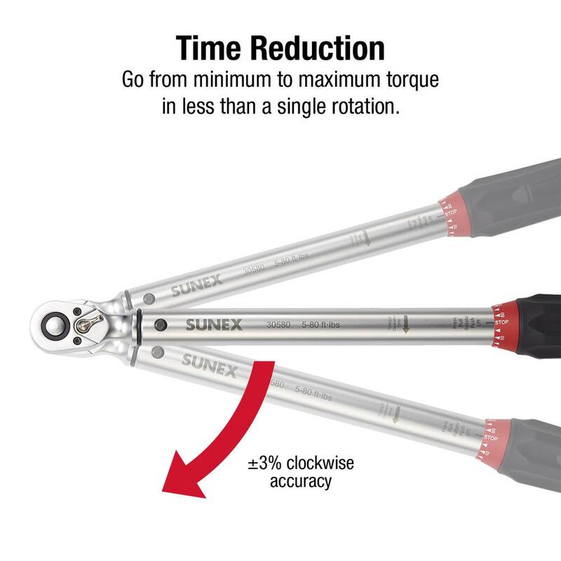 SUNEX TOOLS 3/8 in. Drive 5 ft./lbs. to 80 ft./lbs. Indexing Torque Wrench - 30580
