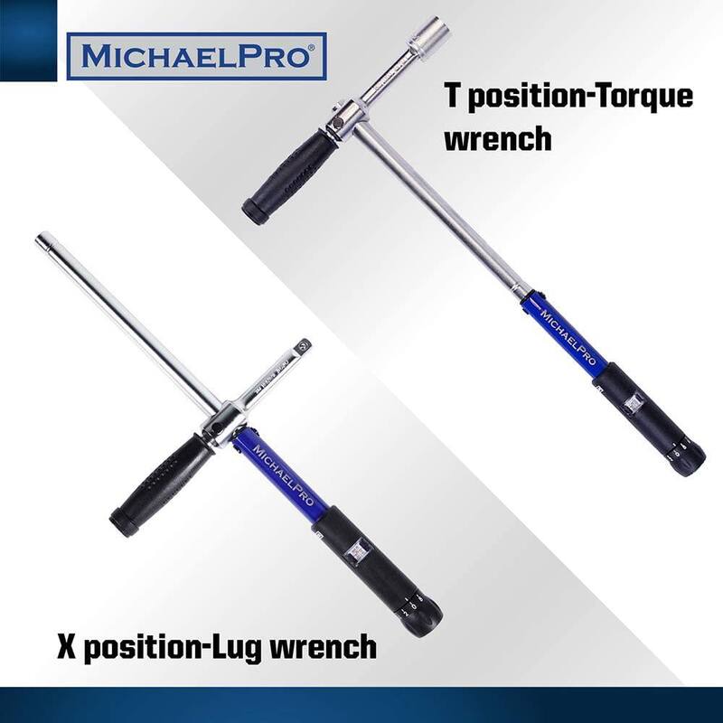 MICHAELPRO 1/2 in. Drive Click Through Torque Wrench Lug Wrench with 3 Sockets (17-19-21 MM) - MP001002