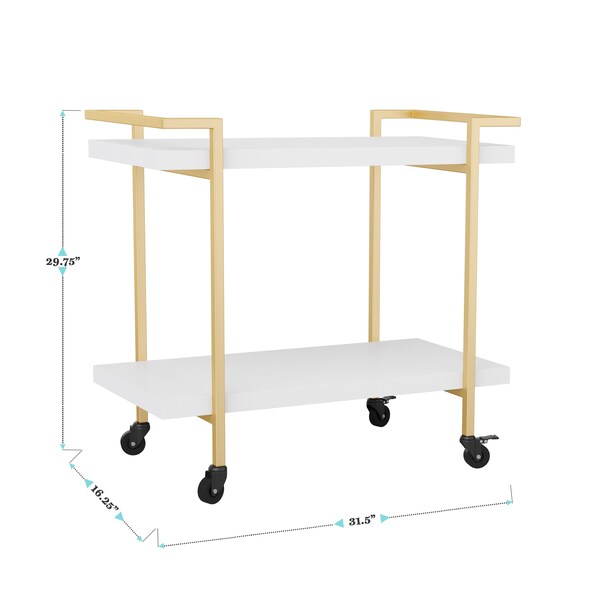 Martha Stewart Liam 2-Tier White Mobile Office Storage and Printer Cart w/Polished Brass Frame - NAN-JH-17107-WH-GLD-MS