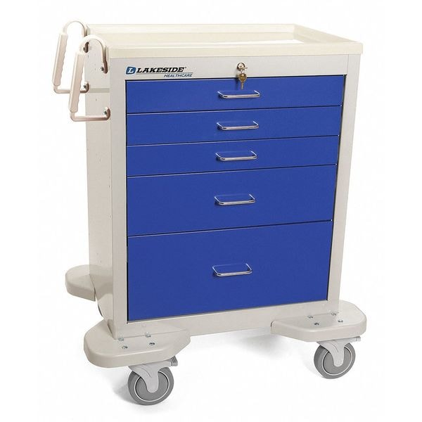 Lakeside Medical Cart, 5 Drawers w/Key Lock-Blue Cabinet - C-524-K-2B