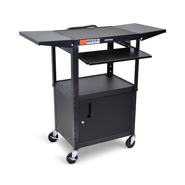 Luxor Adjust-Height Steel AV Cart, Pullout Keyboard Tray, Cabinet, Drop Leaf - AVJ42KBCDL