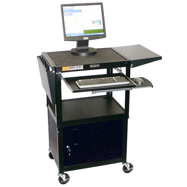 Luxor Adjust-Height Steel AV Cart, Pullout Keyboard Tray, Cabinet, Drop Leaf - AVJ42KBCDL