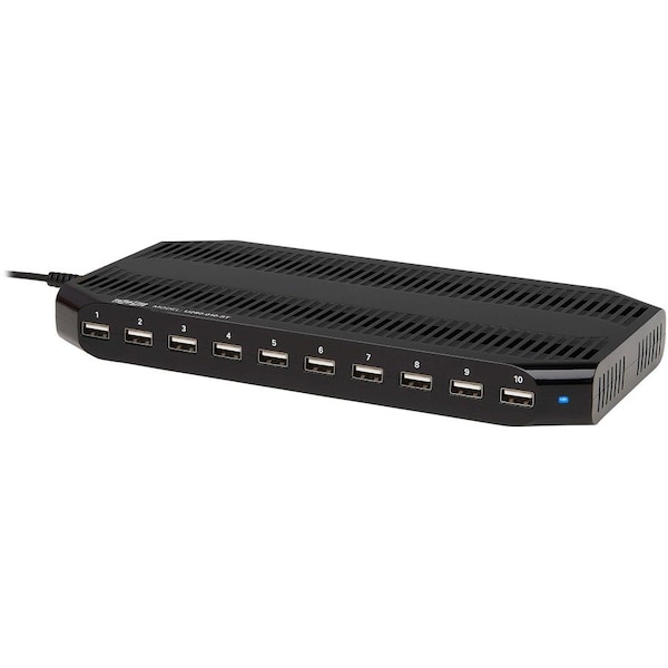 Tripp Lite USB Charging Station, 10-Port, 9-2/5"Wx5-3/10"Dx1"H, Black - TRPU280010ST