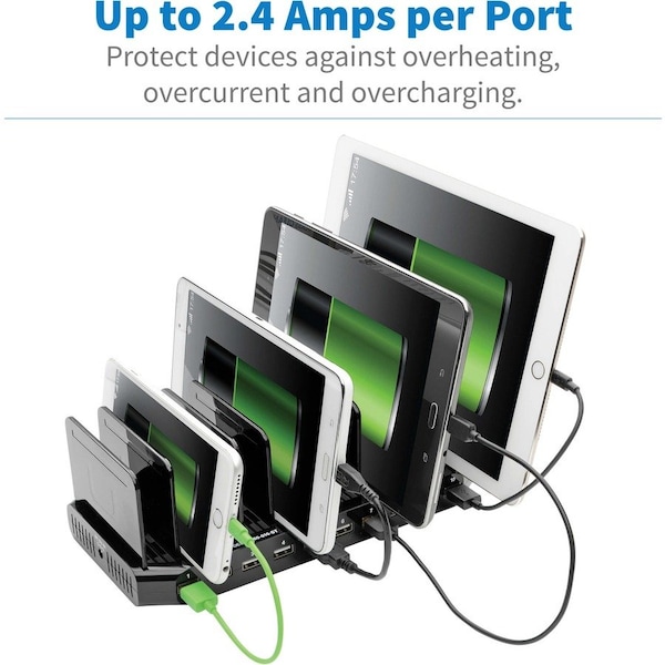 Tripp Lite USB Charging Station, 10-Port, 9-2/5"Wx5-3/10"Dx1"H, Black - TRPU280010ST